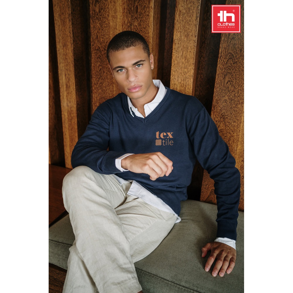 Pull col V pour homme en coton et polyamide