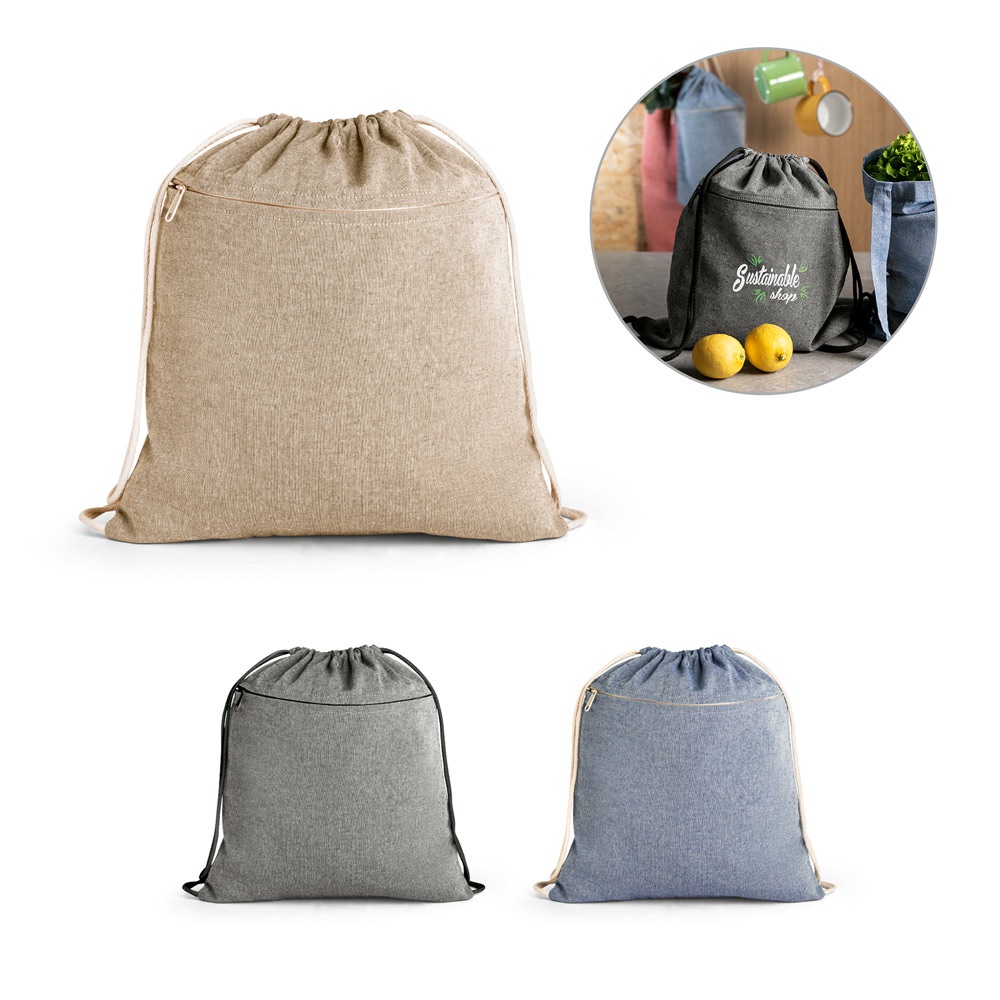 Sac à cordelettes en coton recyclé (70%), polyester (30% rPET) (140 g/m²)