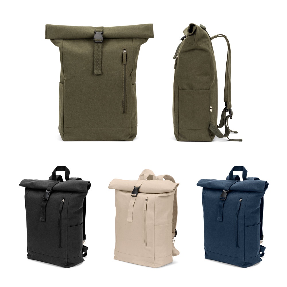 Sac à dos à enroulement en coton recyclé et polyester recyclé (380 g/m²)