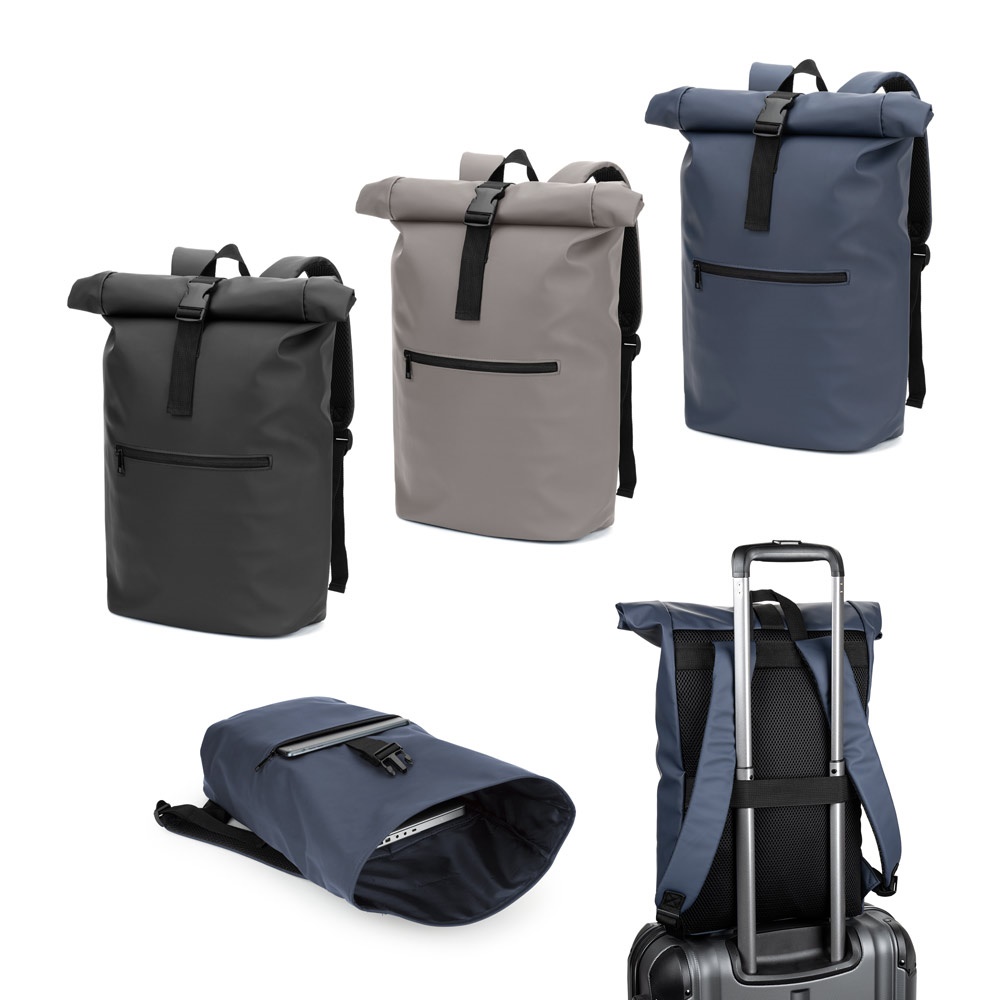 Sac à dos à enroulement en PU avec poche pour ordinateur portable 16 pouces