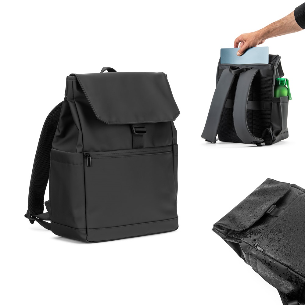 Sac à dos pour ordinateur portable (16") en PU, avec rabat recouvrant tous les compartiments