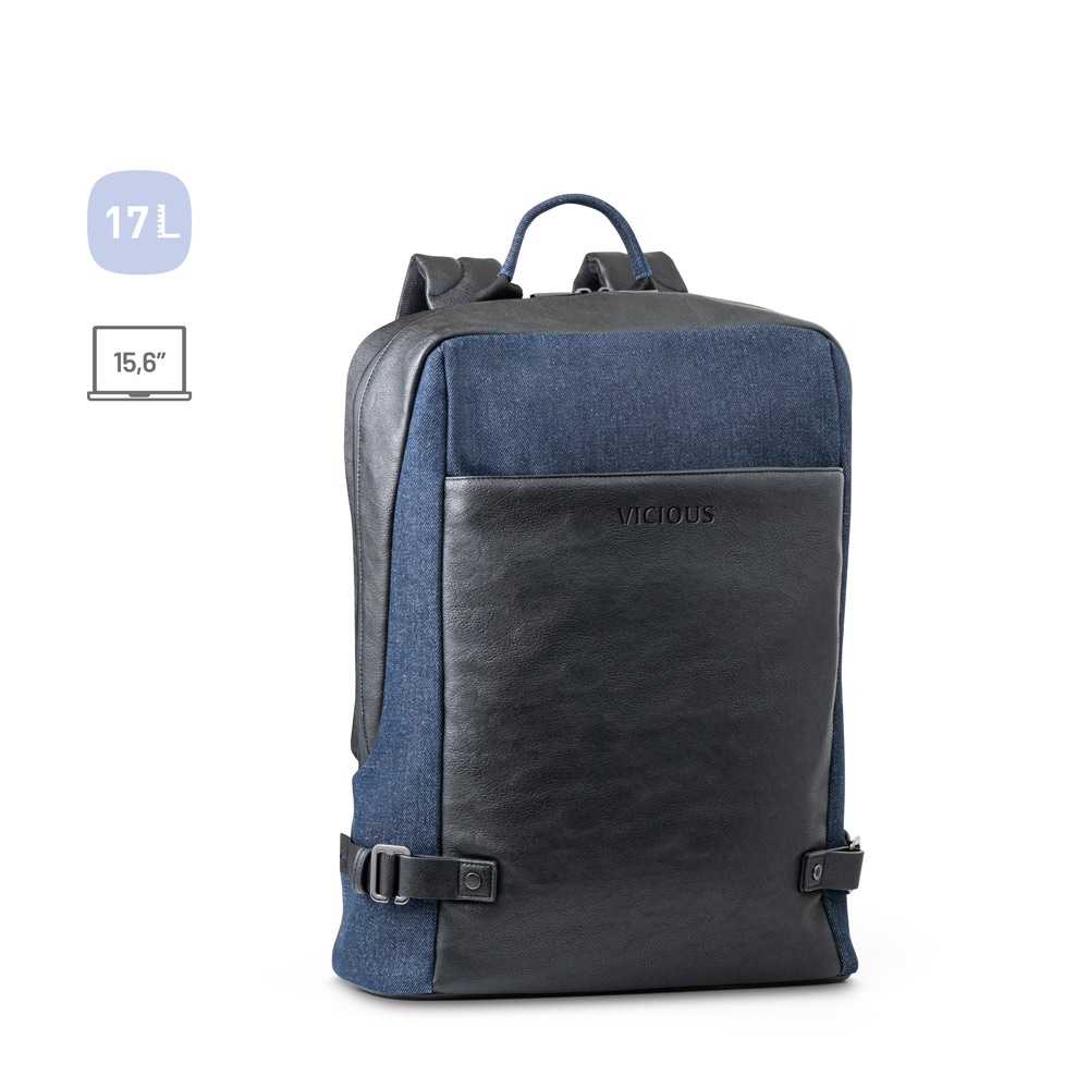 Sac à dos pour ordinateur portable jusqu'à 15.6" en denim et PU
