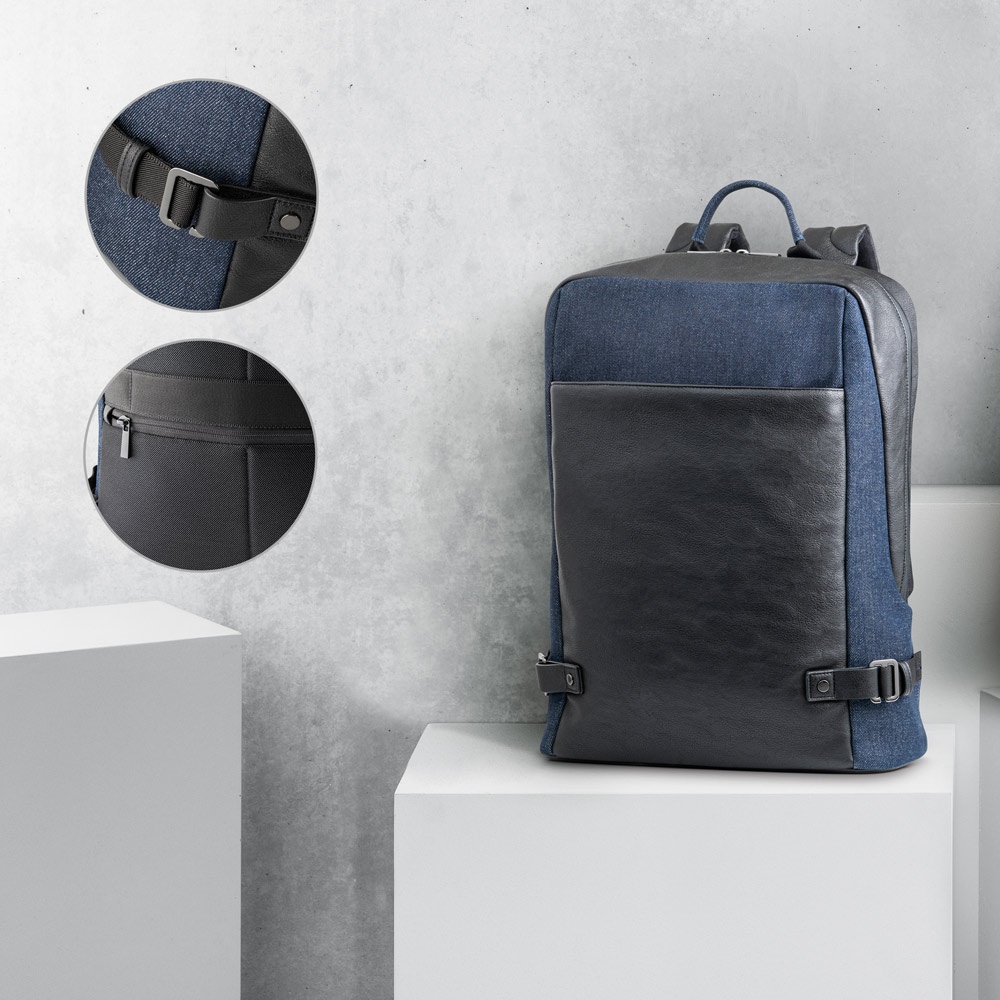 Sac à dos pour ordinateur portable jusqu'à 15.6" en denim et PU