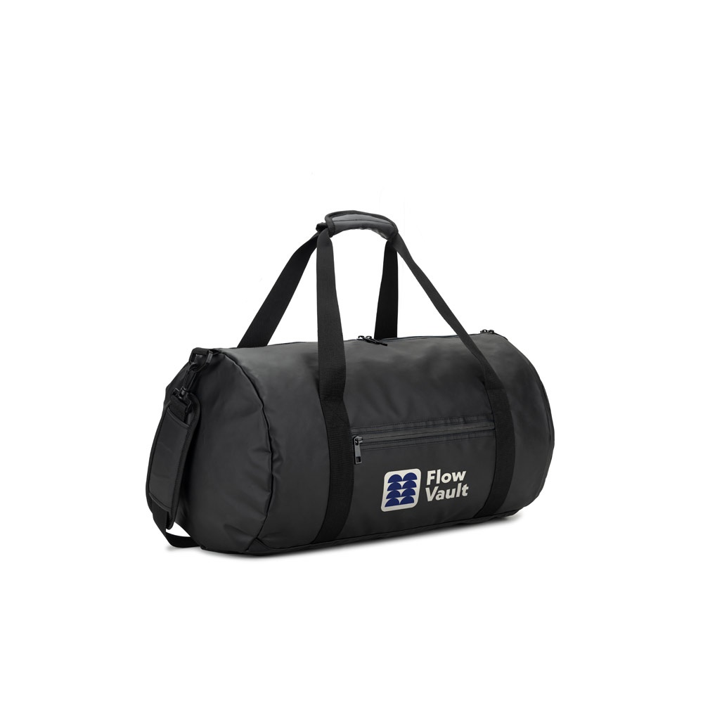 Sac de sport cylindrique en polyester recyclé haute densité 600D avec compartiment latéral pour les chaussures