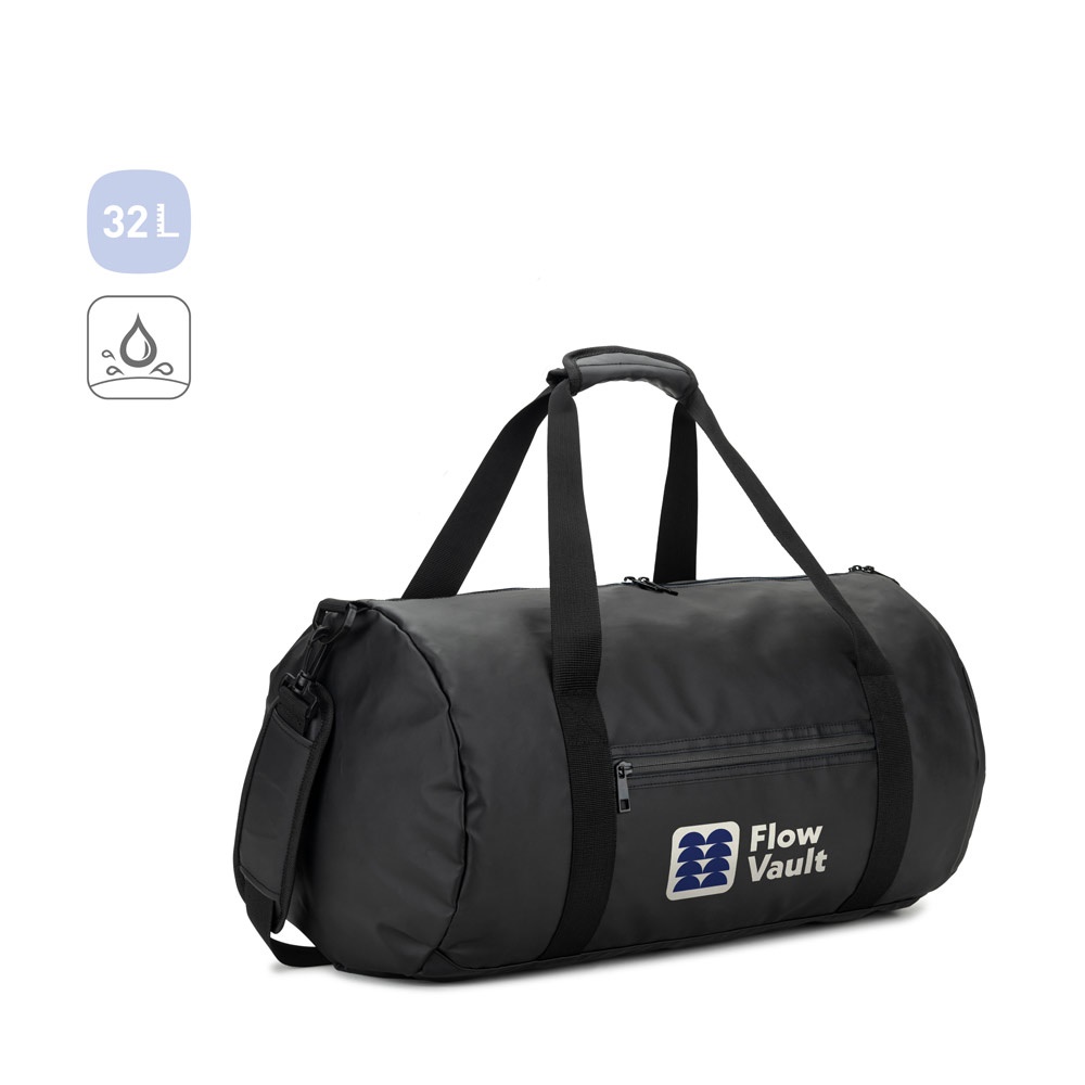 Sac de sport cylindrique en polyester recyclé haute densité 600D avec compartiment latéral pour les chaussures