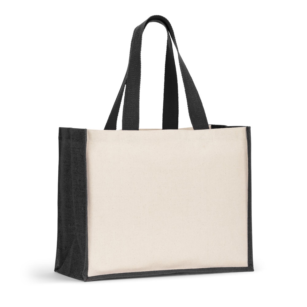 Sac en toile (320 g/m²), avec fond et côtés en jute laminé (350 g/m²) de couleur