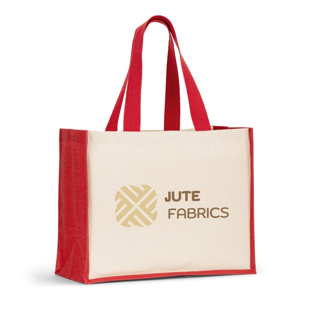 Sac en toile (320 g/m²), avec fond et côtés en jute laminé (350 g/m²) de couleur