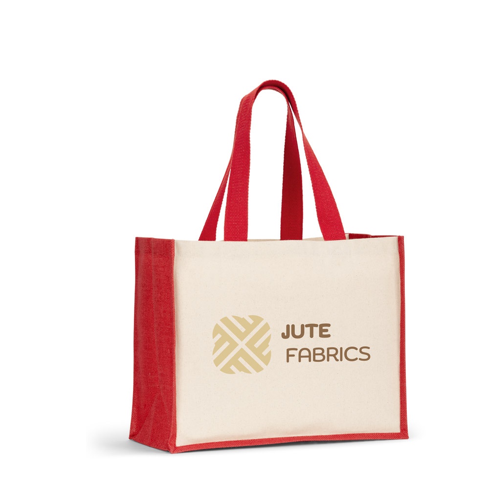 Sac en toile (320 g/m²), avec fond et côtés en jute laminé (350 g/m²) de couleur