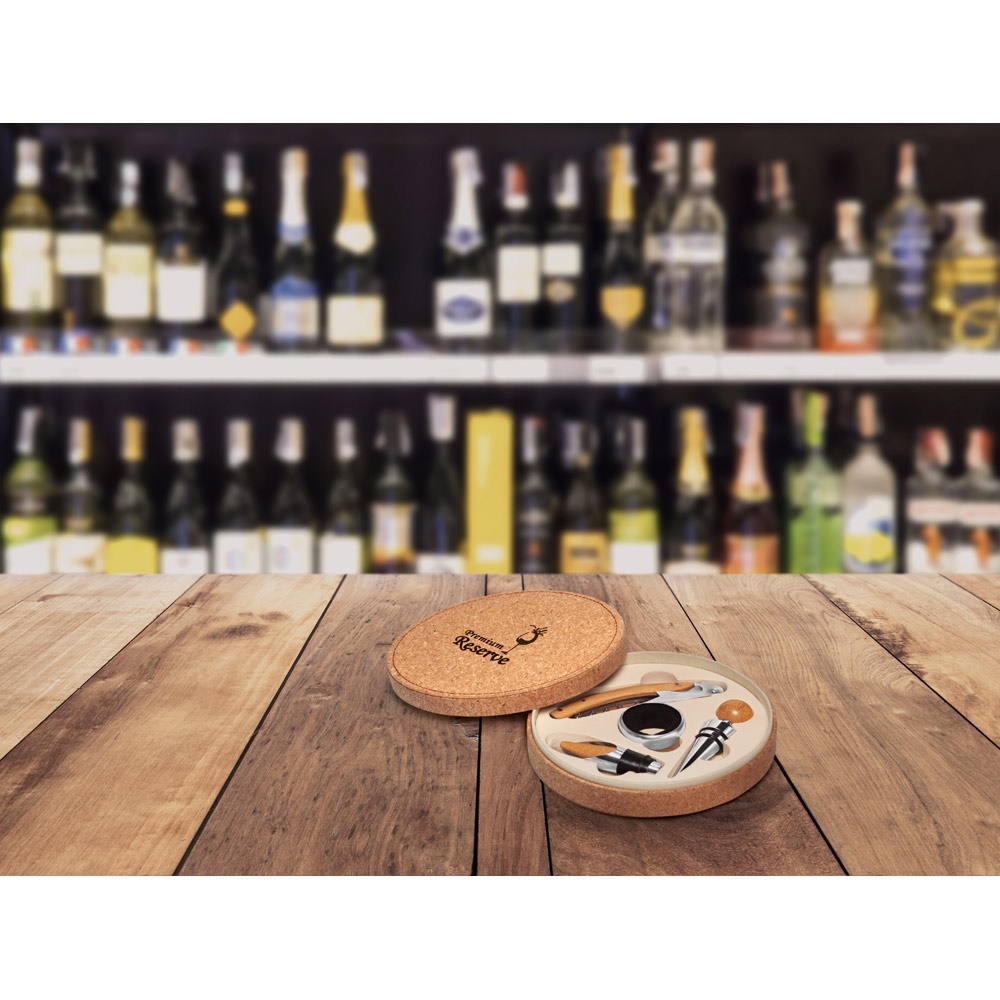 Set à vin avec 4 pièces en bambou, acier inoxydable et ABS