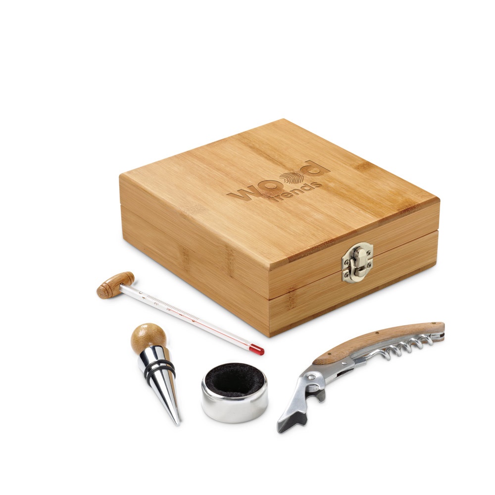 Set à vin en bambou, acier inoxydable, verre et ABS
