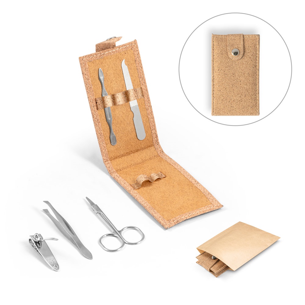 Set de manucure en liège avec pièces en acier inoxydable