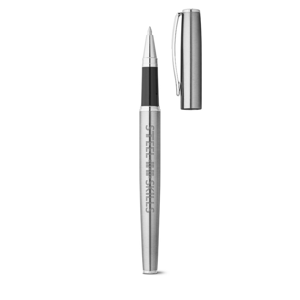 Set de stylos à bille et rollers avec corps avec clip en acier inoxydable (53% rSS)