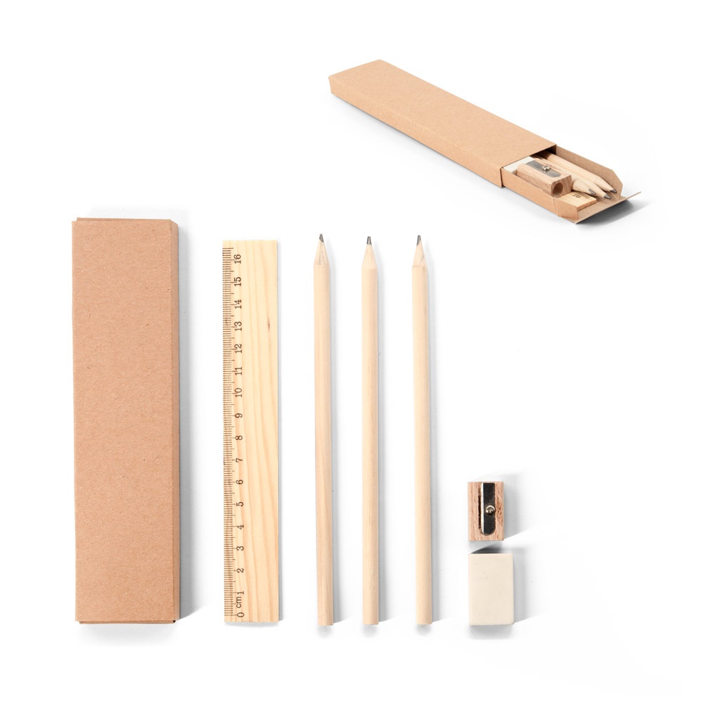 Set d'écriture polyvalent composé d'un crayon, d'un taille-crayon, d'une gomme et d'une règle