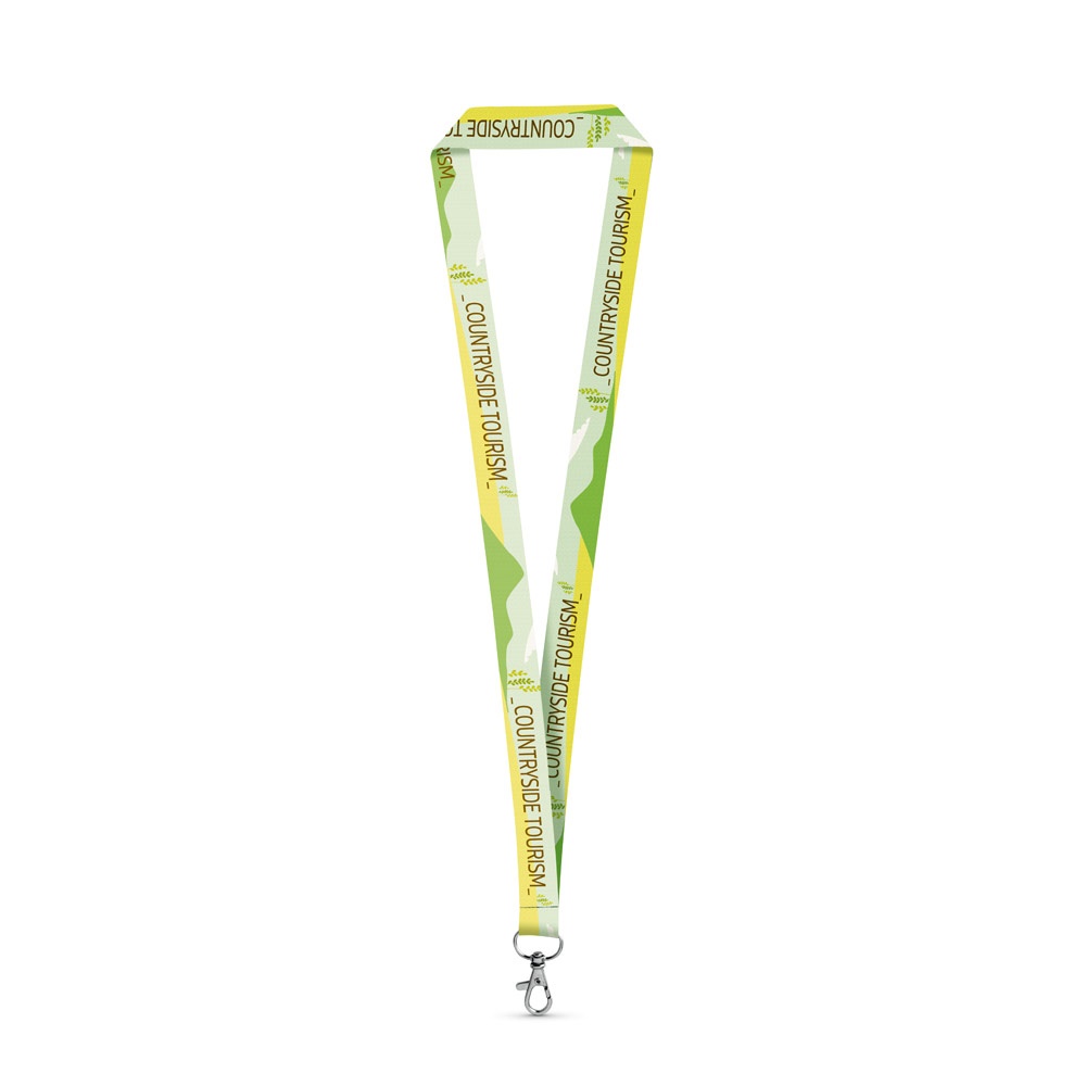 SET Lanyard SUBLIMATION Long II (20 mm) en polyester recyclé (100 % rPET) avec mousqueton à porte de 20 mm
