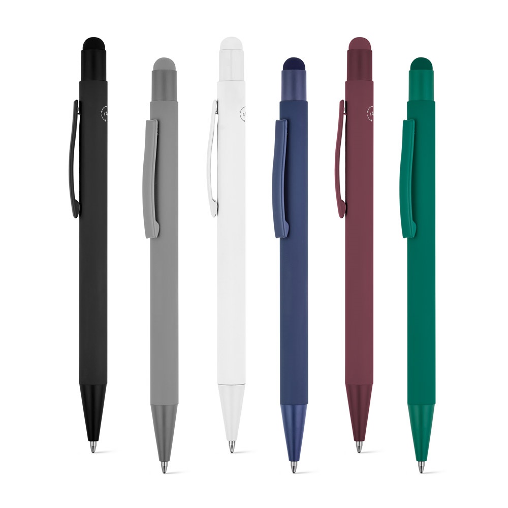 Stylo à bille au design moderne, fabriqué à partir d'aluminium recyclé (100% rAL), avec une finition en caoutchouc