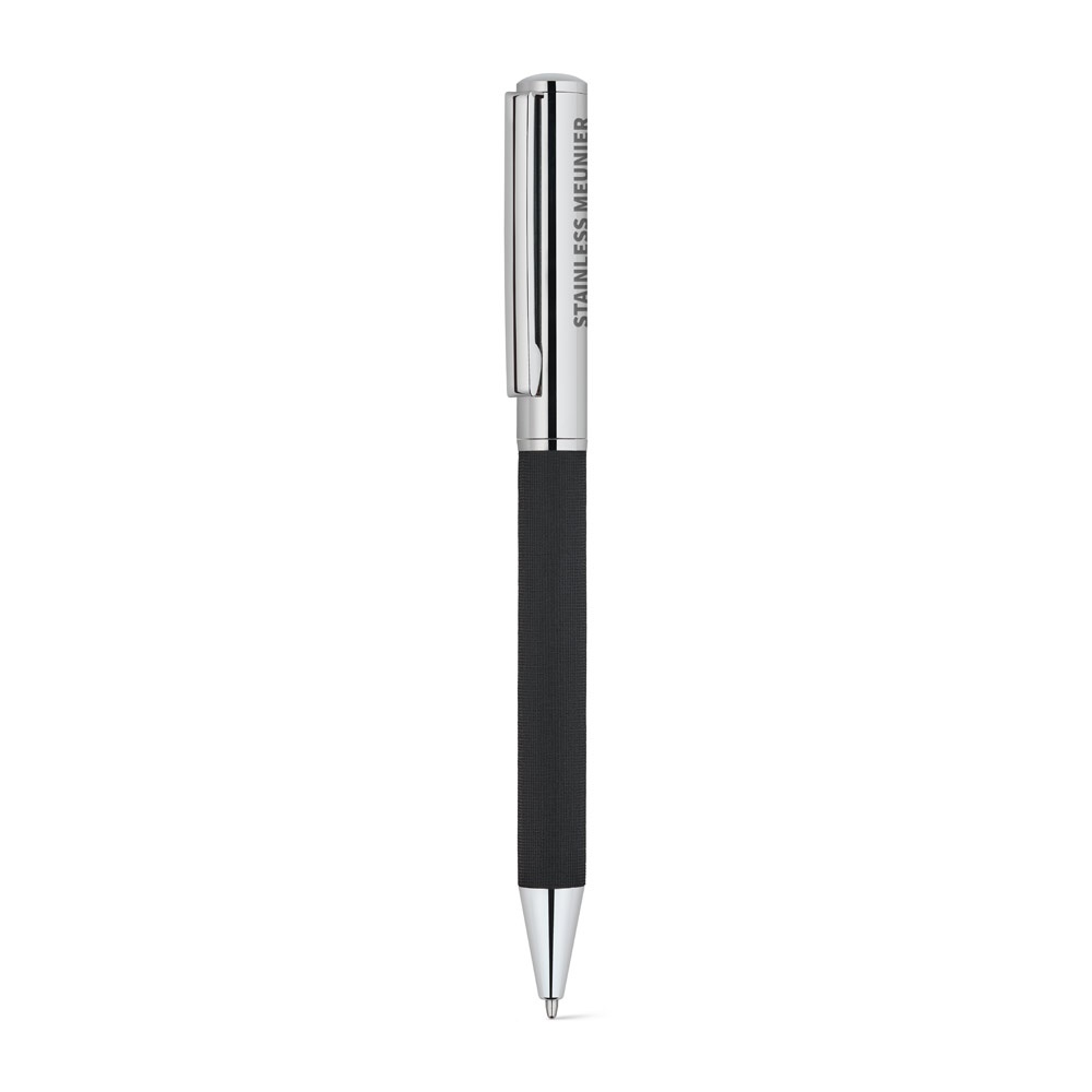Stylo à bille documentaire en acier inoxydable avec une finition brillante et une encre noire