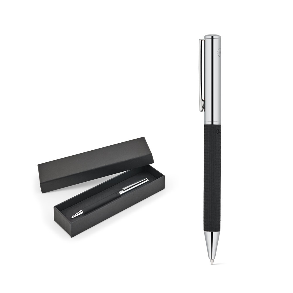 Stylo à bille documentaire en acier inoxydable avec une finition brillante et une encre noire