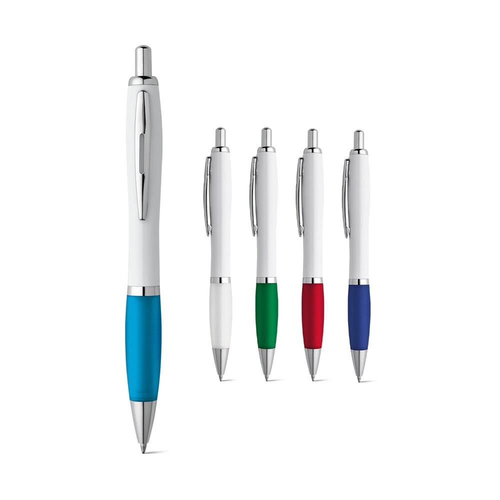 Stylo à bille en ABS blanc avec clip en métal