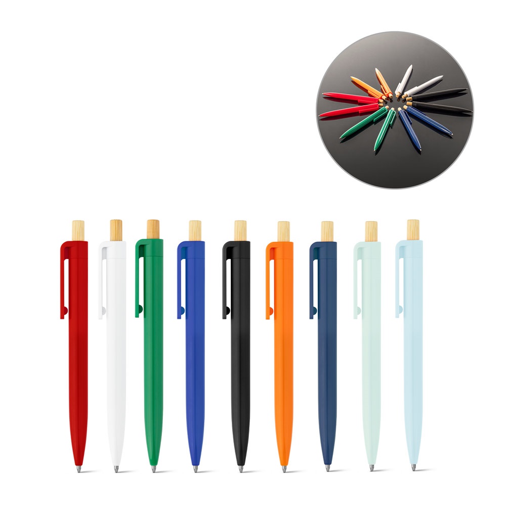 Stylo à bille en ABS recyclé (100% rABS) avec bouton en bambou