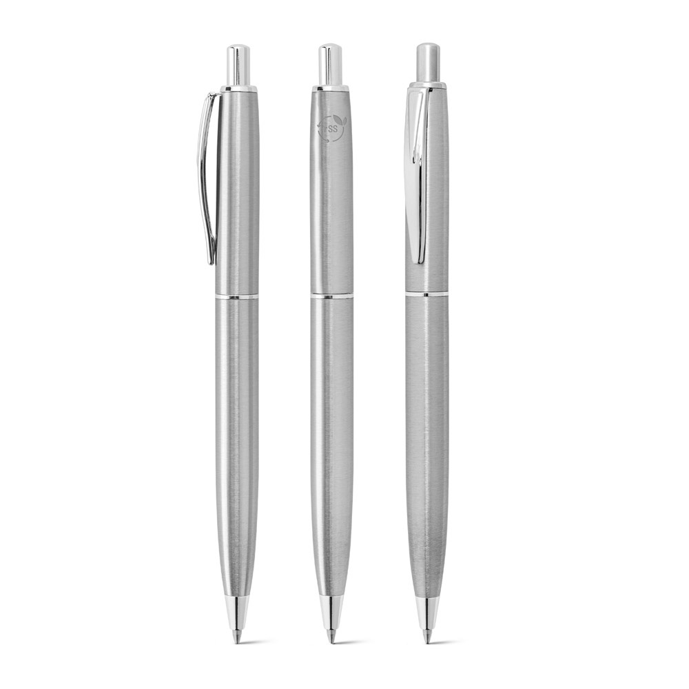 Stylo à bille en acier inoxydable (53 % recyclé), avec corps brillant