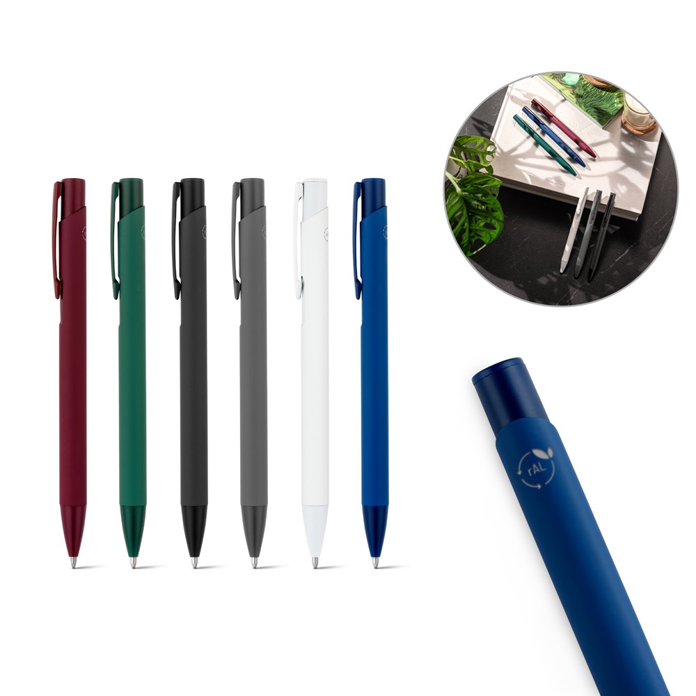 Stylo à bille en aluminium recyclé (100% rAL) avec finition en caoutchouc