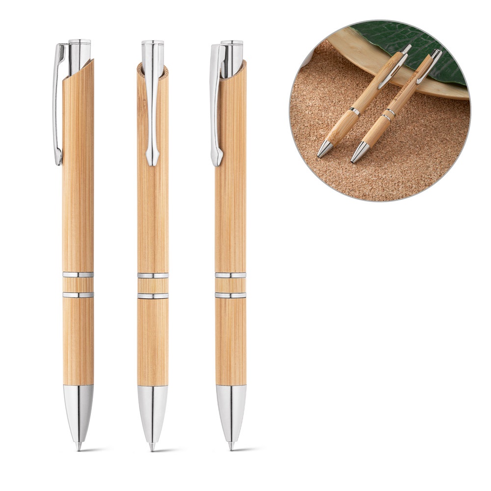 Stylo à bille en bambou avec clip et attributs métalliques