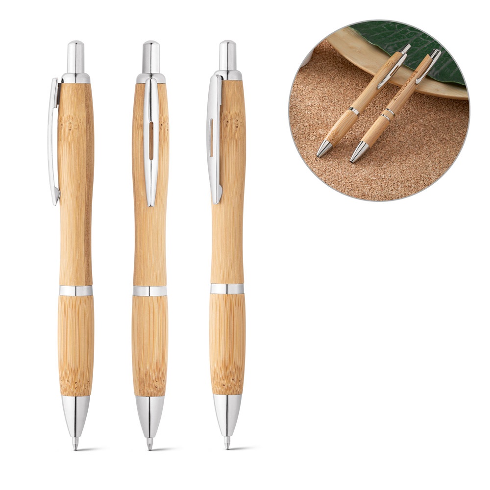 Stylo à bille en bambou avec clip et attributs métalliques