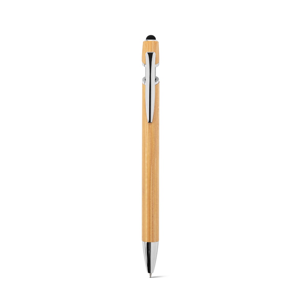 Stylo à bille en bambou avec détails en aluminium chromé