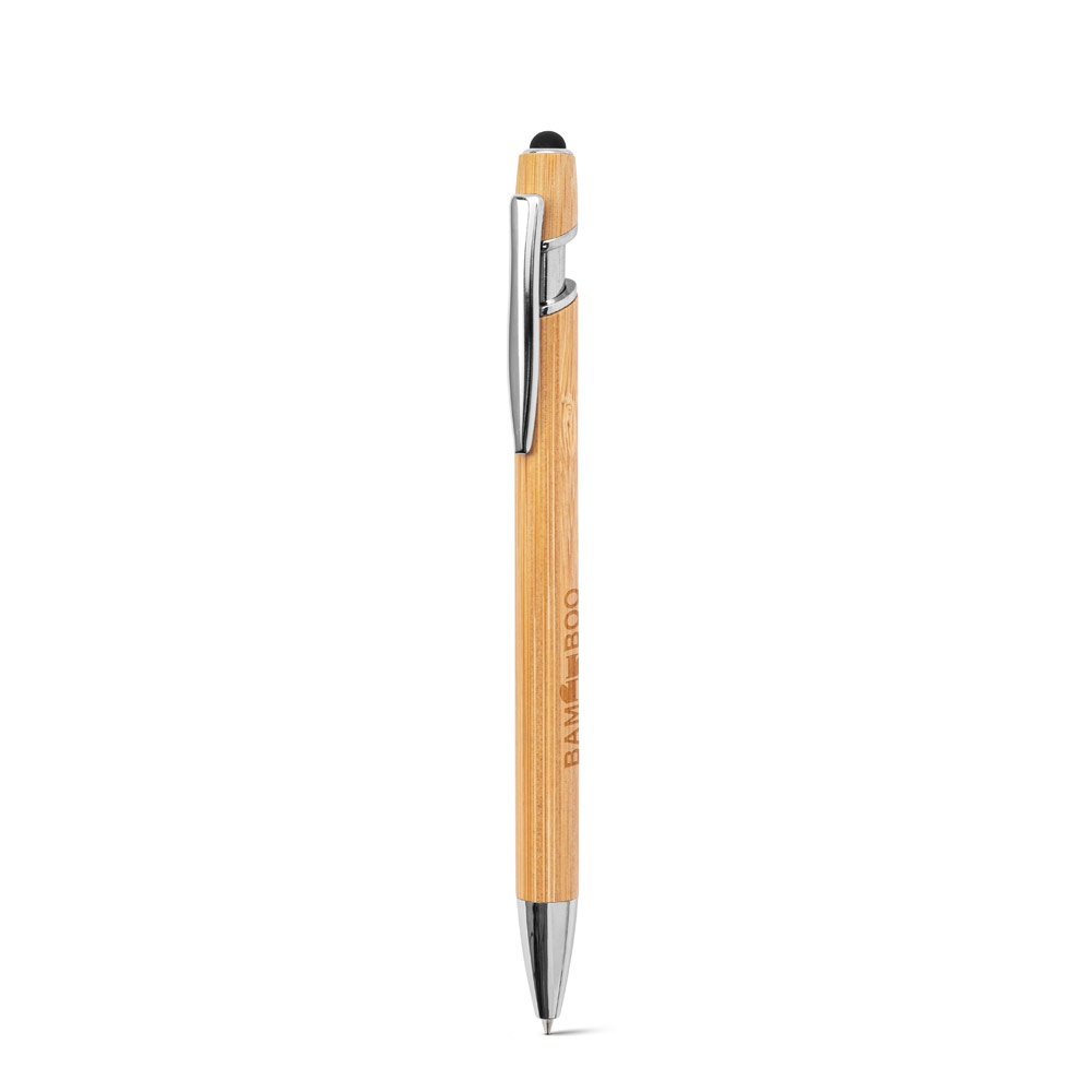 Stylo à bille en bambou avec détails en aluminium chromé