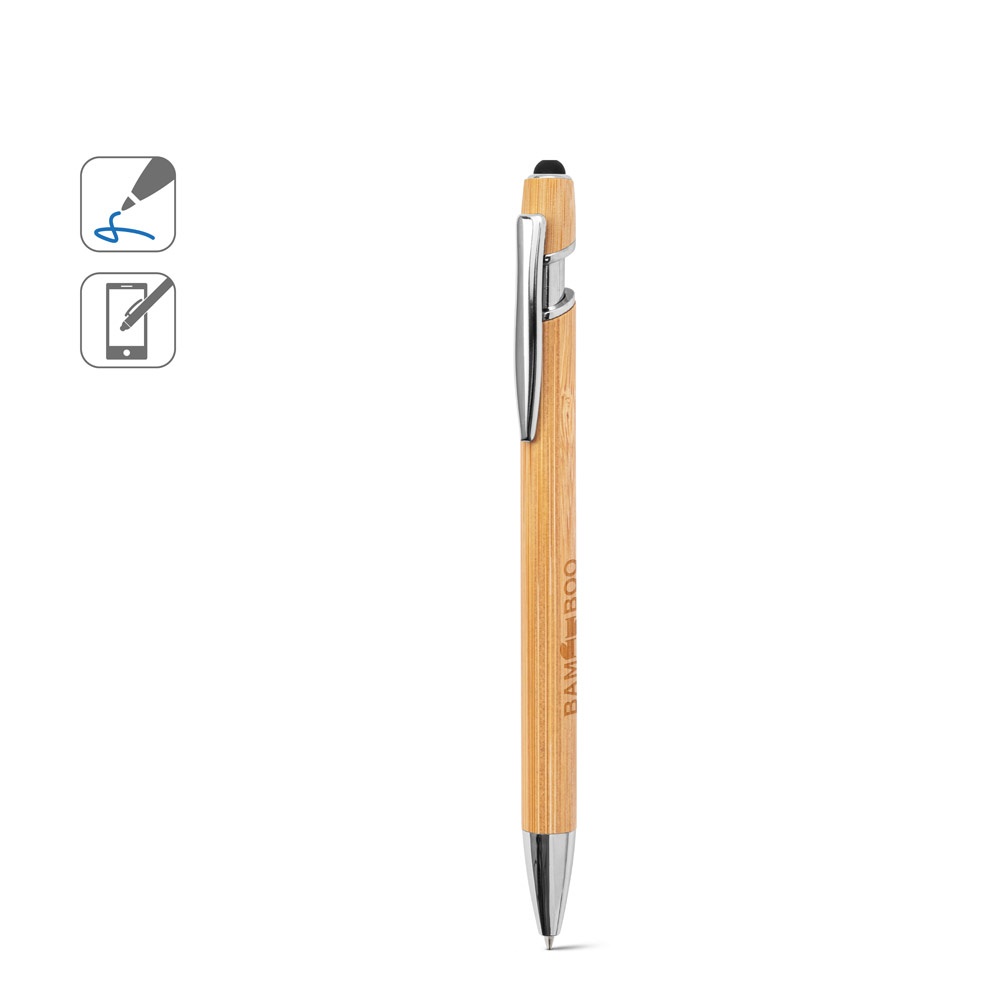 Stylo à bille en bambou avec détails en aluminium chromé