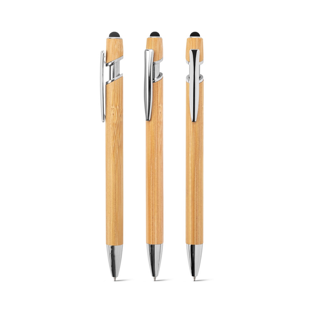 Stylo à bille en bambou avec détails en aluminium chromé