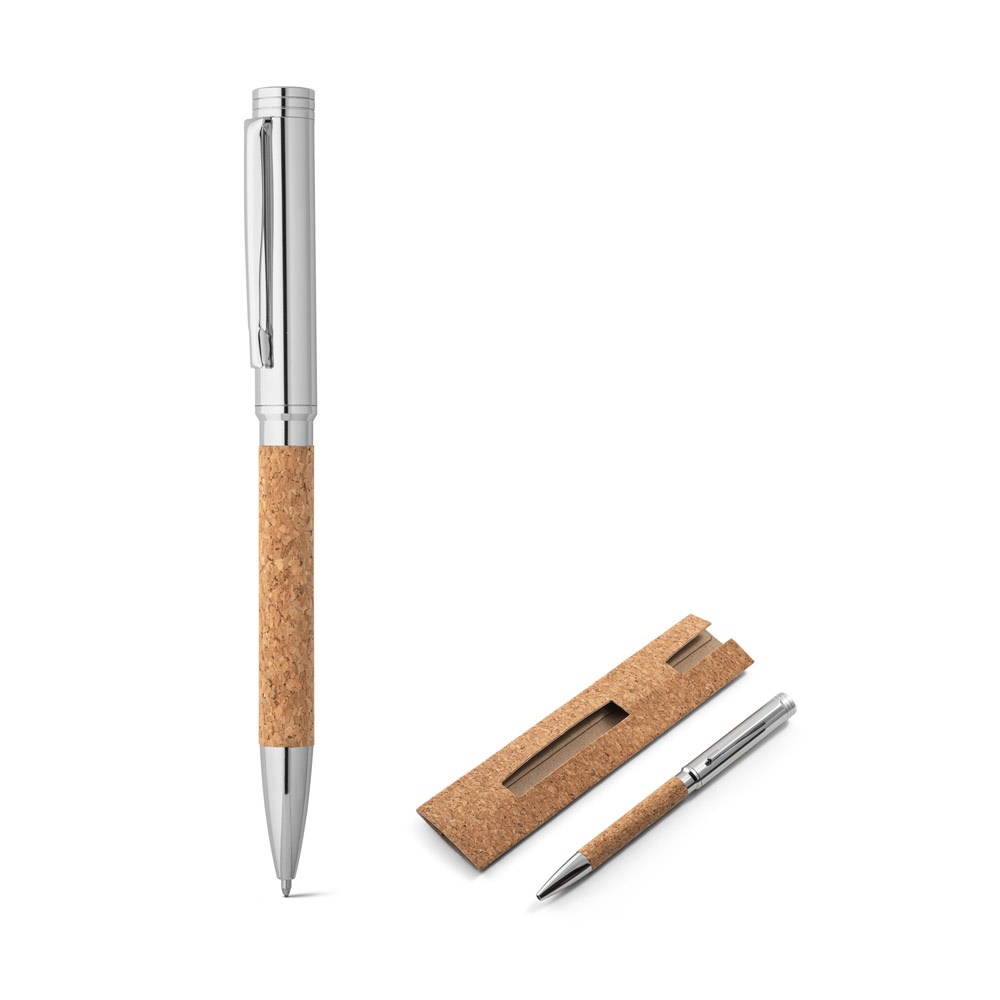 Stylo à bille en liège et métal avec mécanisme twist