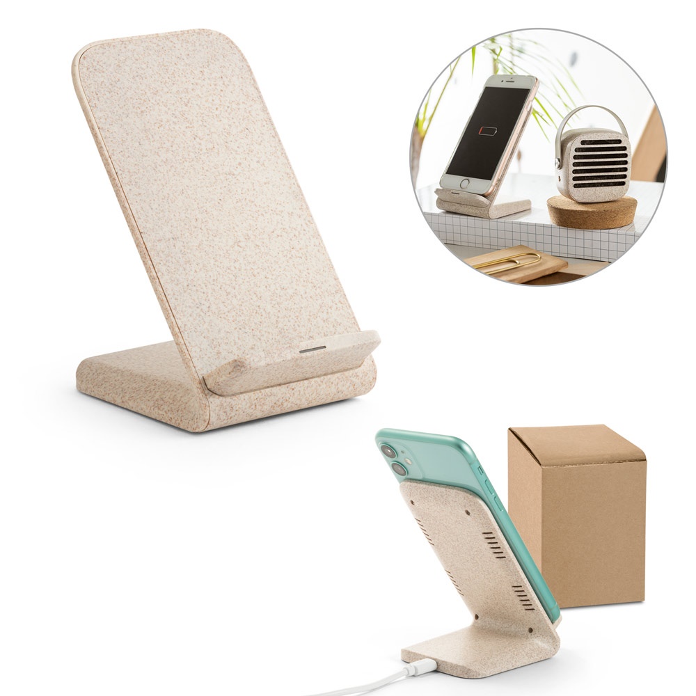 Support pour smartphone avec chargeur sans fil rapide 10W en ABS recyclé (70 % rABS) et fibre de paille de blé