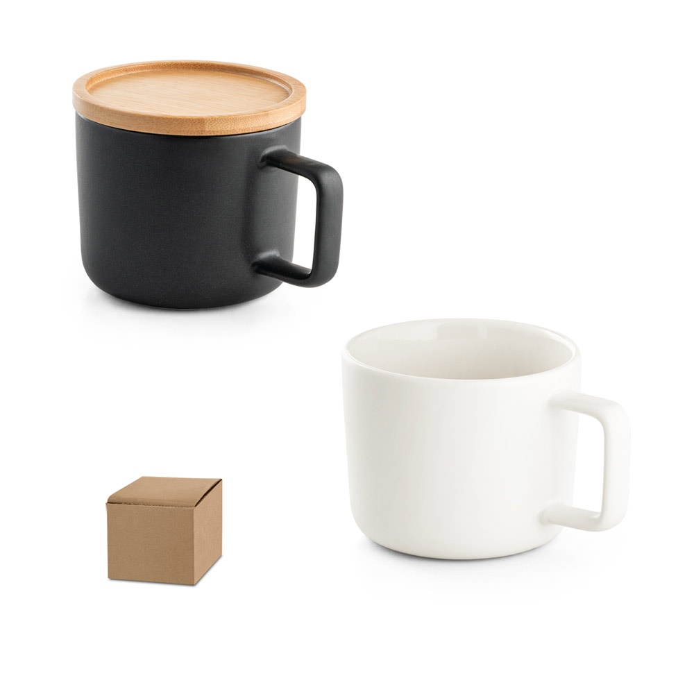 Tasse en céramique 220 mL avec couvercle et base en bambou