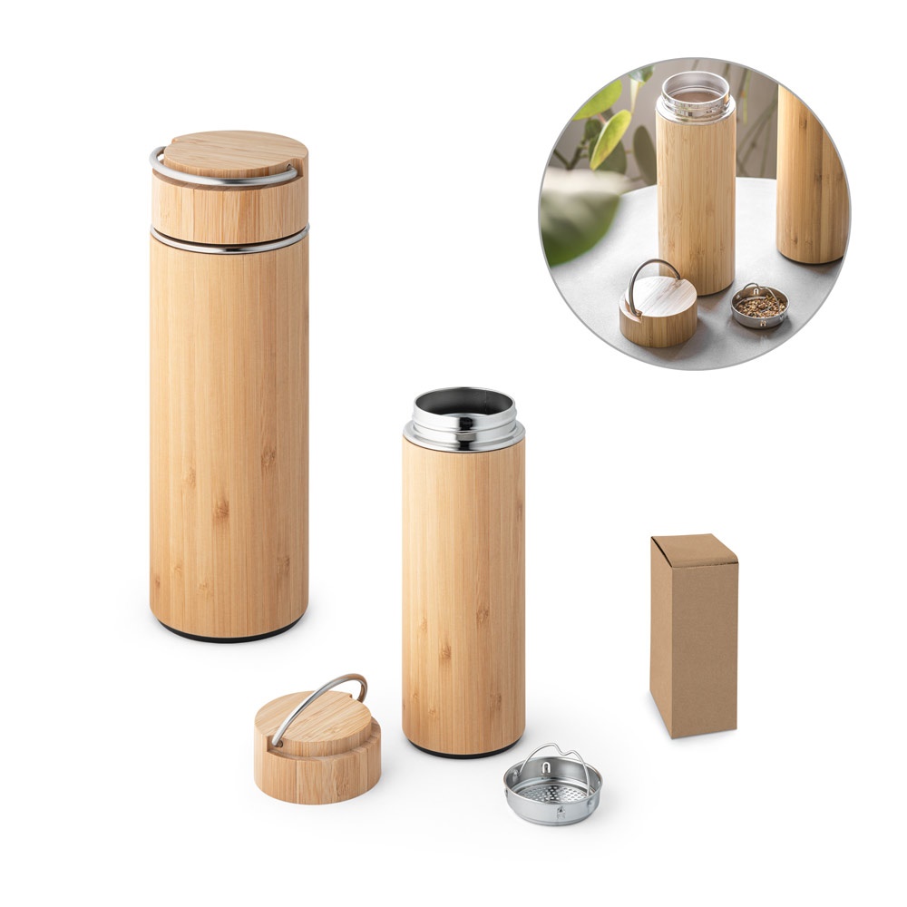 Thermos 440mL en bambou et acier inox