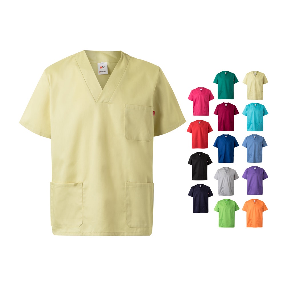 Tunique en sergé (190g/m²) à manches courtes, en polyester (65%) et coton (35%)