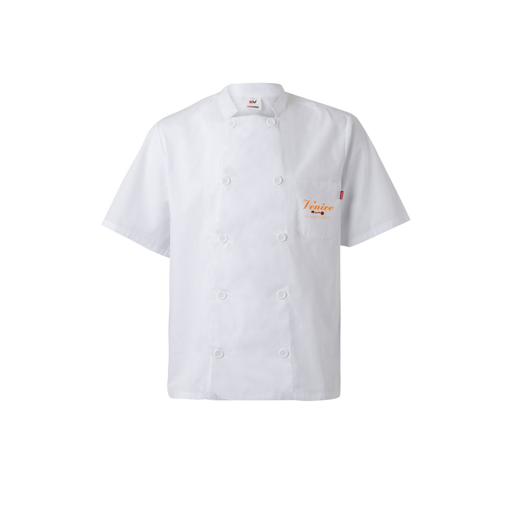 Veste de cuisine à manches courtes en popeline (110g/m²), en coton (35%) et polyester (65%)