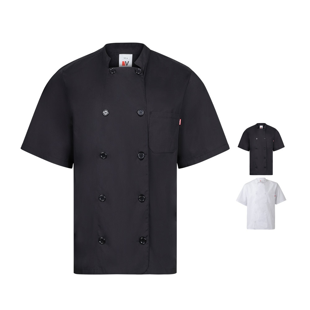 Veste de cuisine à manches courtes en popeline (110g/m²), en coton (35%) et polyester (65%)